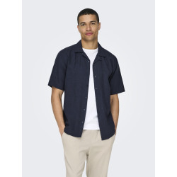 ONLY & SONS Caiden S/S Hør Skjorte - Night Sky