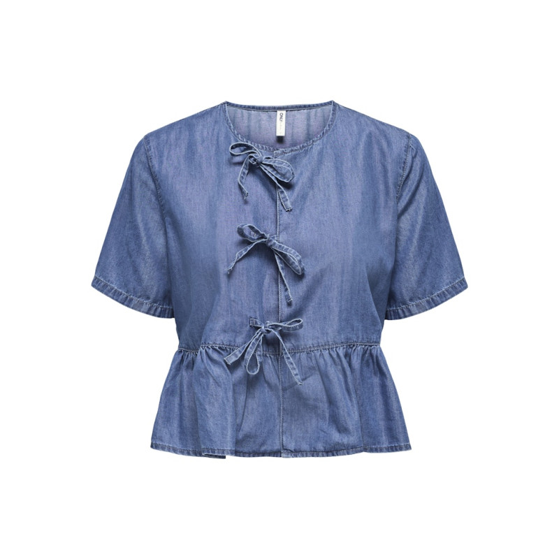 ONLY CARMAKOMA Bea S/S Sløjfe Skjorte - Medium Blue Denim