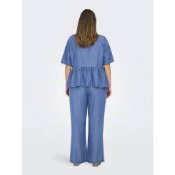 ONLY CARMAKOMA Bea S/S Sløjfe Skjorte - Medium Blue Denim