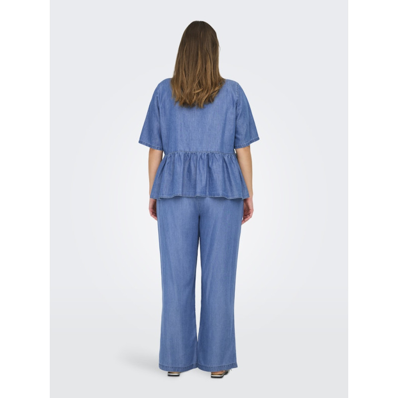 ONLY CARMAKOMA Bea S/S Sløjfe Skjorte - Medium Blue Denim