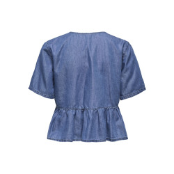 ONLY CARMAKOMA Bea S/S Sløjfe Skjorte - Medium Blue Denim