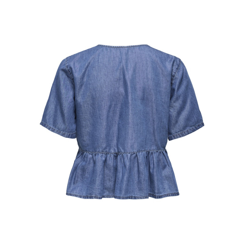 ONLY CARMAKOMA Bea S/S Sløjfe Skjorte - Medium Blue Denim