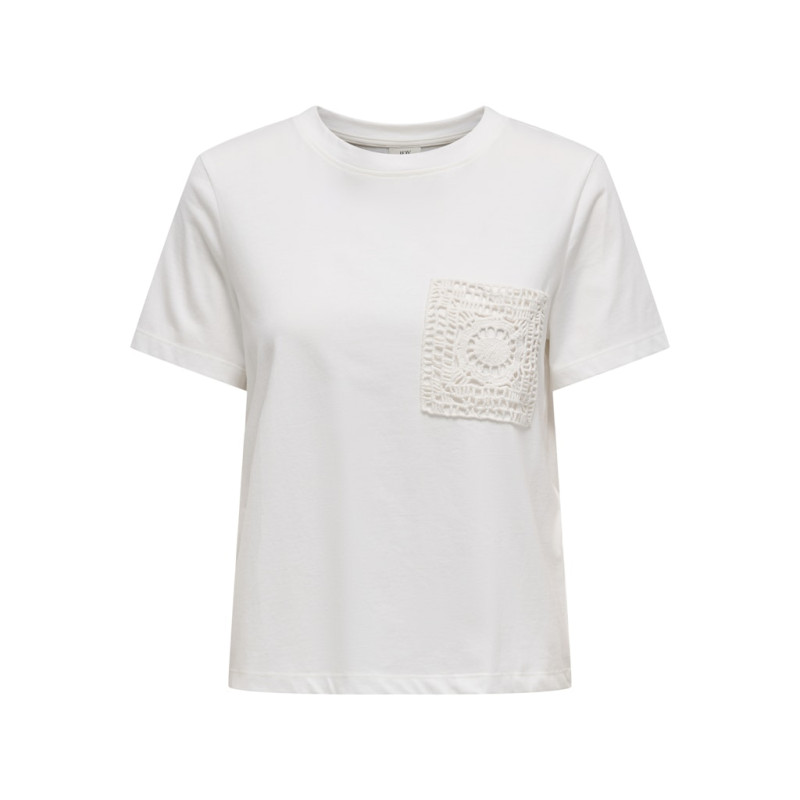 JDY Selma S/S T-shirt Med Hæklet Lomme - Cloud Dancer