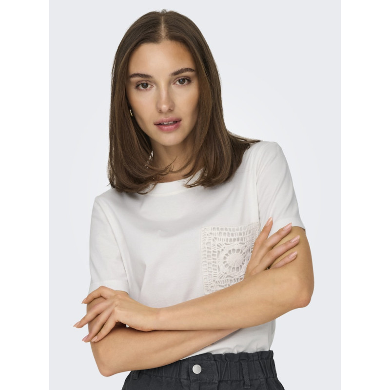 JDY Selma S/S T-shirt Med Hæklet Lomme - Cloud Dancer