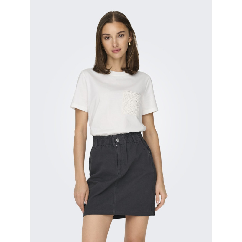 JDY Selma S/S T-shirt Med Hæklet Lomme - Cloud Dancer