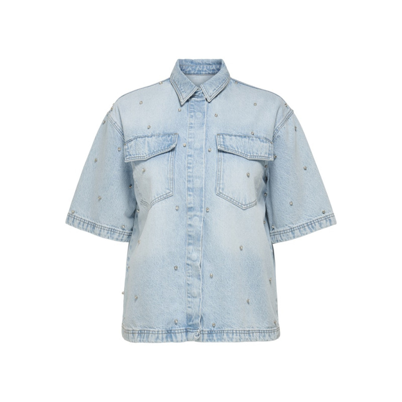 ONLY CARMAKOMA Sophie S/S Denim Skjorte Med Rhinsten - Light Blue Denim ONLY CARMAKOMA Sophie S/S Denim Skjorte Med Rhinsten - Light Blue Denim
