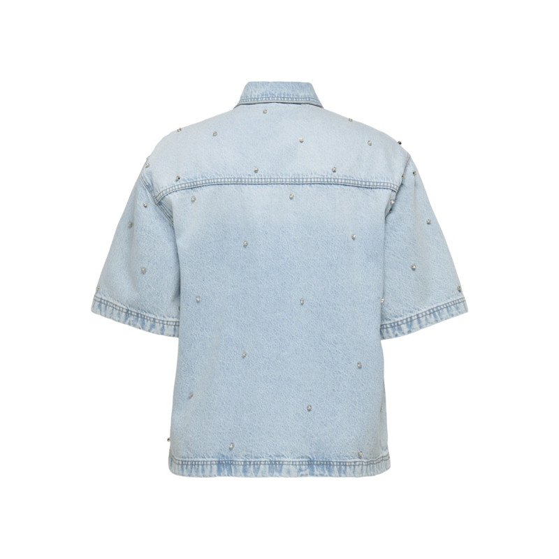 ONLY CARMAKOMA Sophie S/S Denim Skjorte Med Rhinsten - Light Blue Denim ONLY CARMAKOMA Sophie S/S Denim Skjorte Med Rhinsten - Light Blue Denim