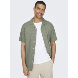 ONLY & SONS Caiden S/S Hør Skjorte - Swamp