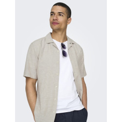 ONLY & SONS Caiden S/S Hør Skjorte - Chinchilla