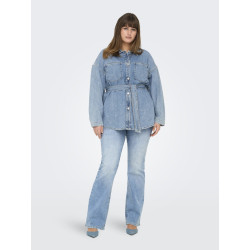 ONLY CARMAKOMA Sophia L/S Denim Jakke Med Bælte - Light Blue Denim ONLY CARMAKOMA Sophia L/S Denim Jakke Med Bælte - Light Blue Denim