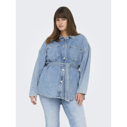 ONLY CARMAKOMA Sophia L/S Denim Jakke Med Bælte - Light Blue Denim ONLY CARMAKOMA Sophia L/S Denim Jakke Med Bælte - Light Blue Denim