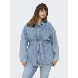 ONLY CARMAKOMA Sophia L/S Denim Jakke Med Bælte - Light Blue Denim ONLY CARMAKOMA Sophia L/S Denim Jakke Med Bælte - Light Blue Denim