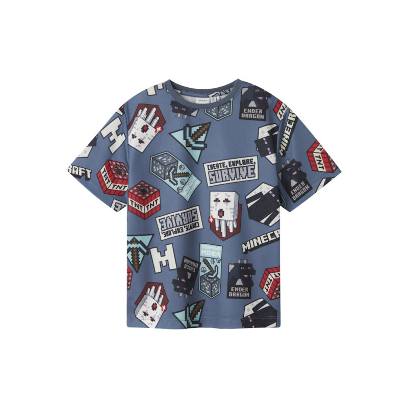 NAME IT KIDS Map Minecraft T-shirt - Blue Mirage