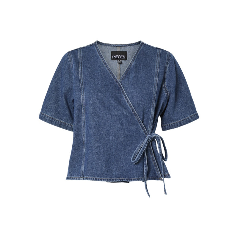 PIECES Fibbo S/S Denim Top - Medium Blue Denim PIECES Fibbo S/S Denim Top - Medium Blue Denim