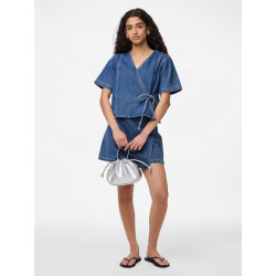 PIECES Fibbo S/S Denim Top - Medium Blue Denim PIECES Fibbo S/S Denim Top - Medium Blue Denim