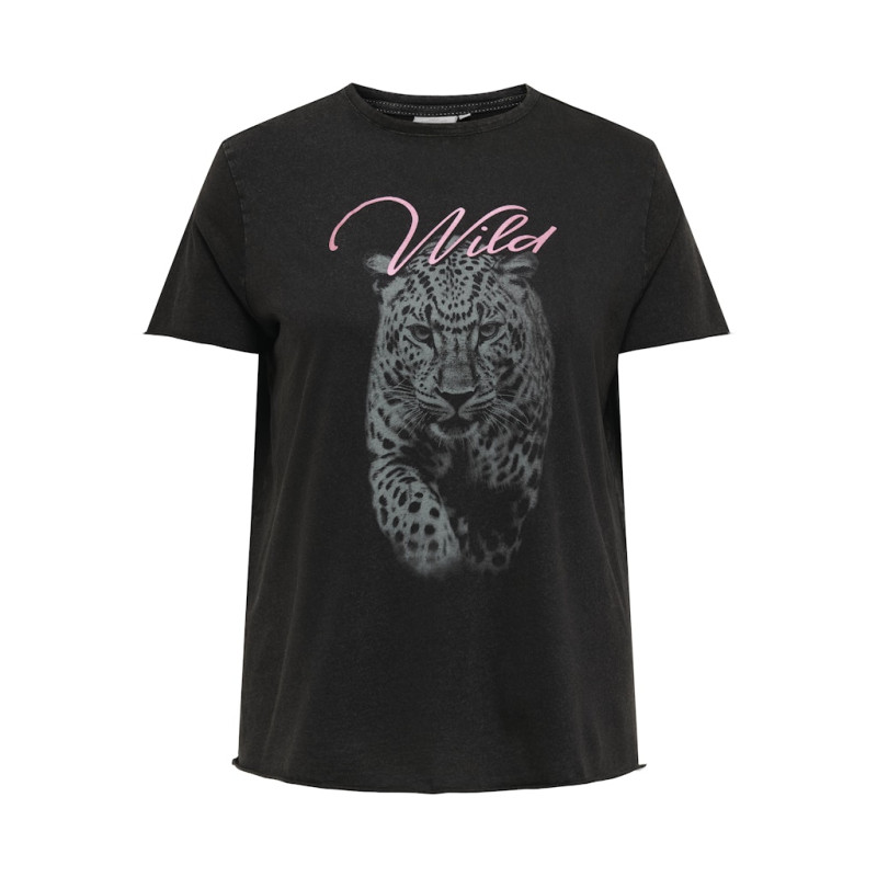 ONLY CARMAKOMA Miko Washed T-shirt - Sort / Wild Leo