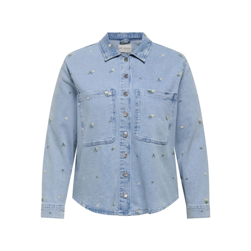 ONLY CARMAKOMA Cassie Broderet Denim Skjorte - Light Blue Denim ONLY CARMAKOMA Cassie Broderet Denim Skjorte - Light Blue Denim
