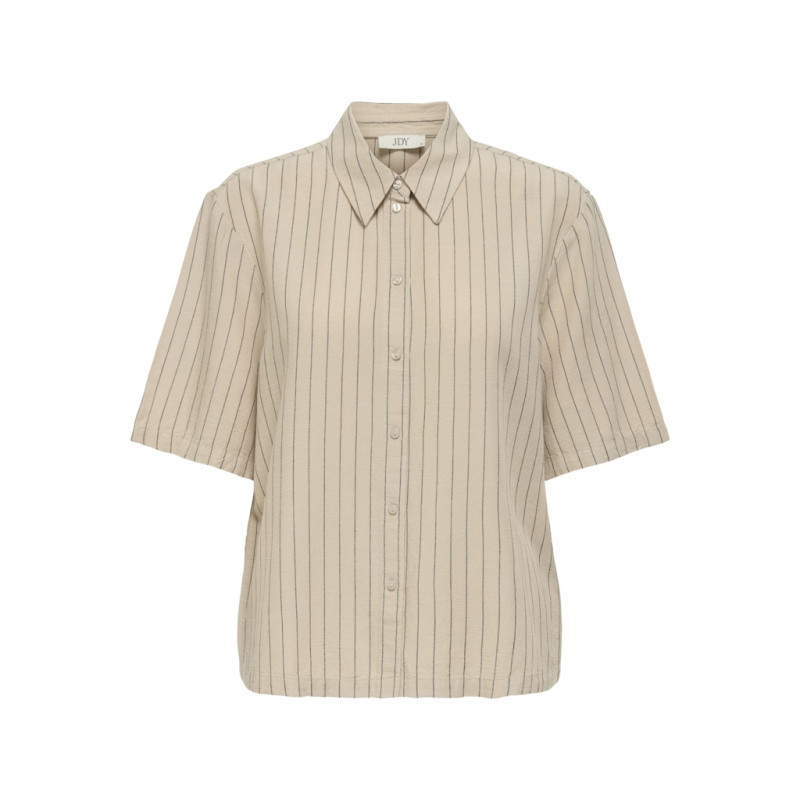 JDY Caya S/S Hør Skjorte - Sandshell / Sorte Striber