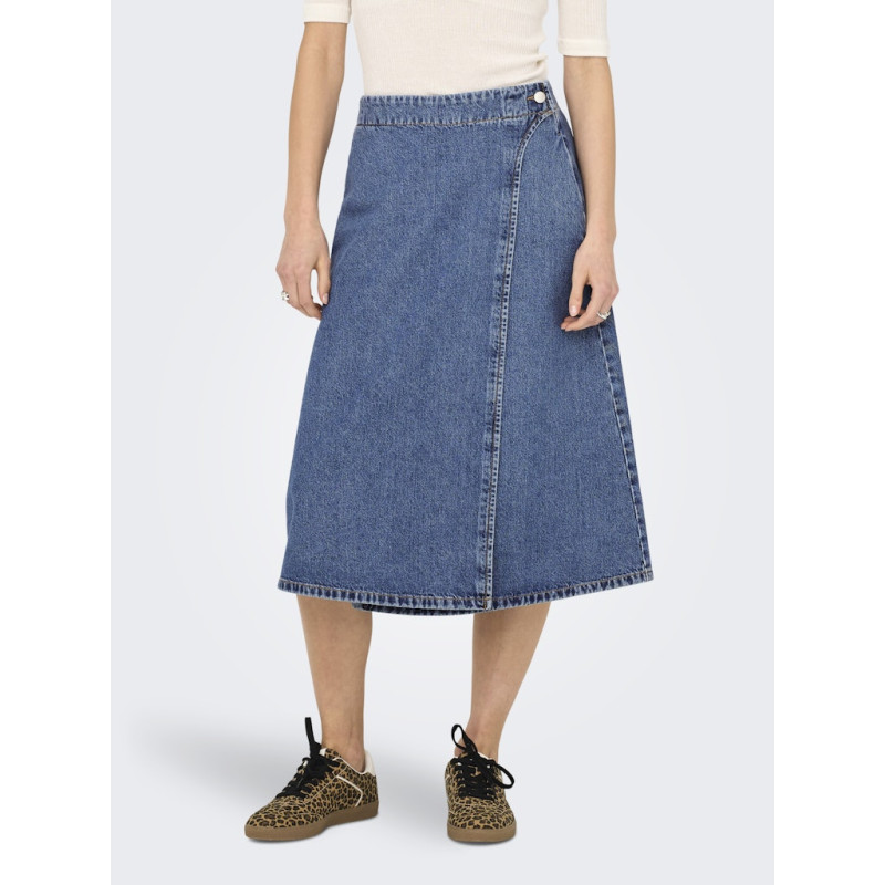 ONLY Thea Midi Slå-om Denim Nederdel - Medium Blue Denim