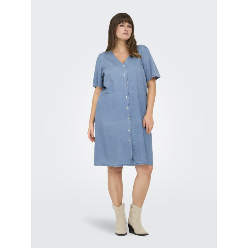 ONLY CARMAKOMA Sonja S/S Denim Kjole - Light Blue Denim