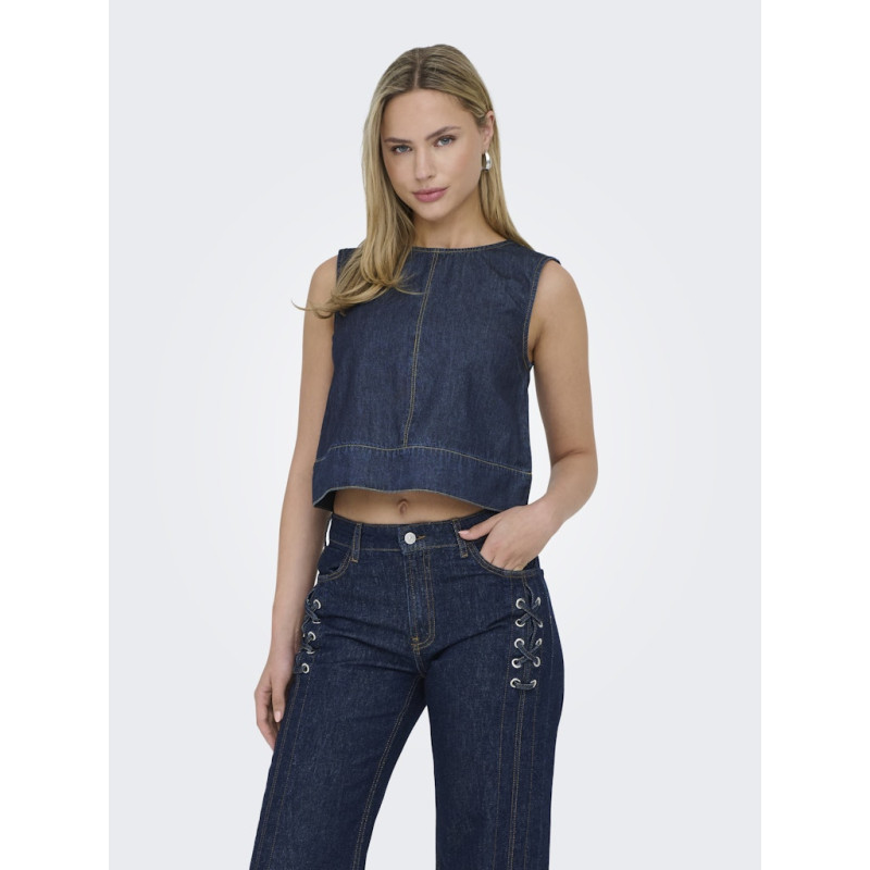JDY Sabrina S/L Denim Top - Dark Blue Denim