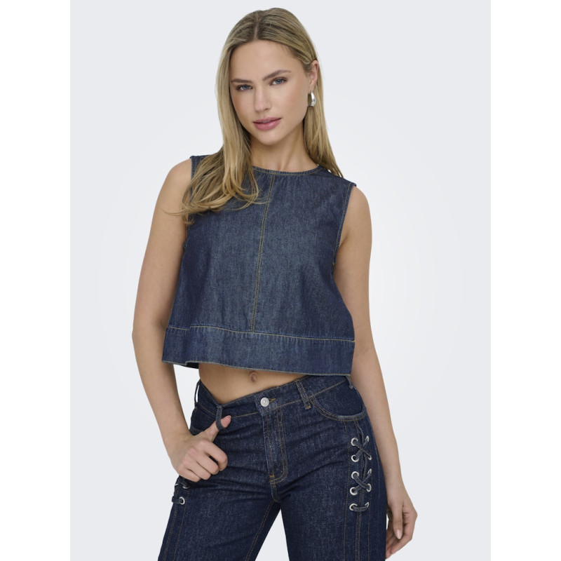 JDY Sabrina S/L Denim Top - Dark Blue Denim