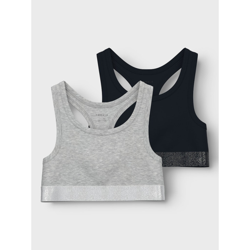 NAME IT KIDS Kort Top Bralette 2-Pak - Sort / Grey Melange
