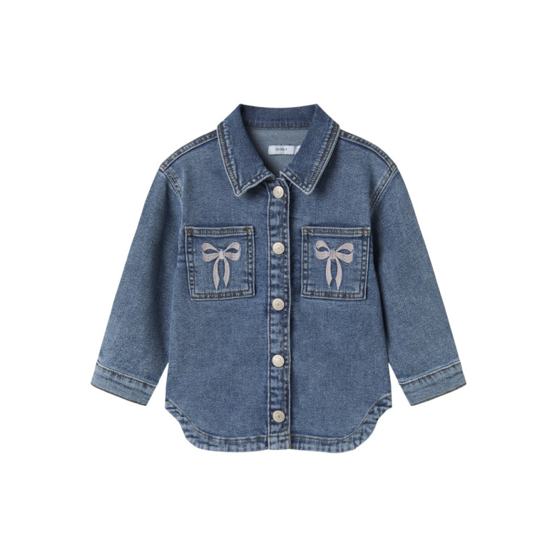 NAME IT MINI Devi Broderet Denim Jakke - Medium Blue Denim