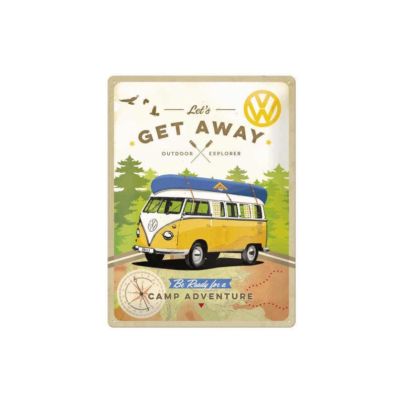 VW Bulli – Let’s Get Away! Metal Skilt 30x40 cm.
